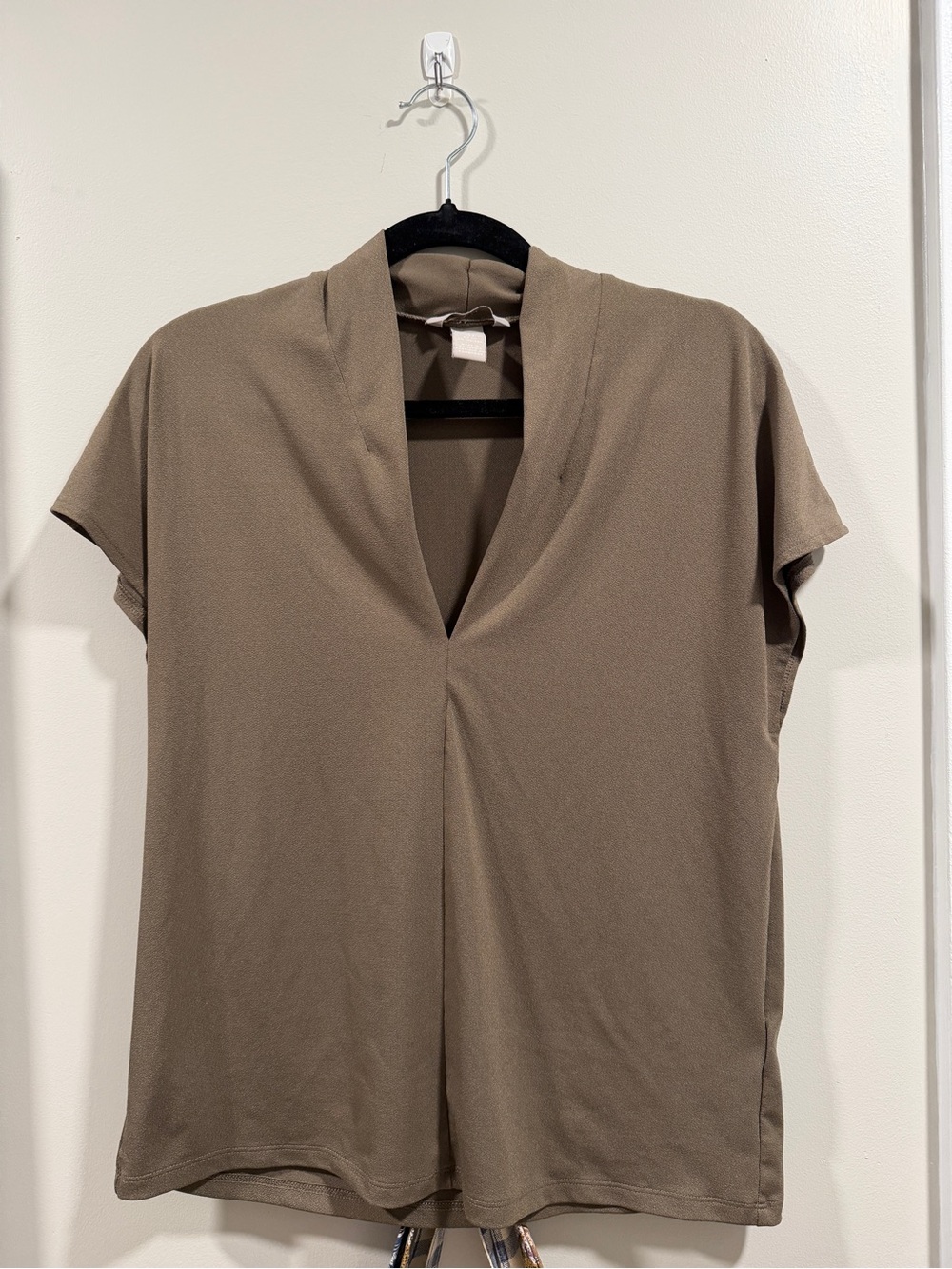 Women's olive green V-Neck Short Sleeve work Top